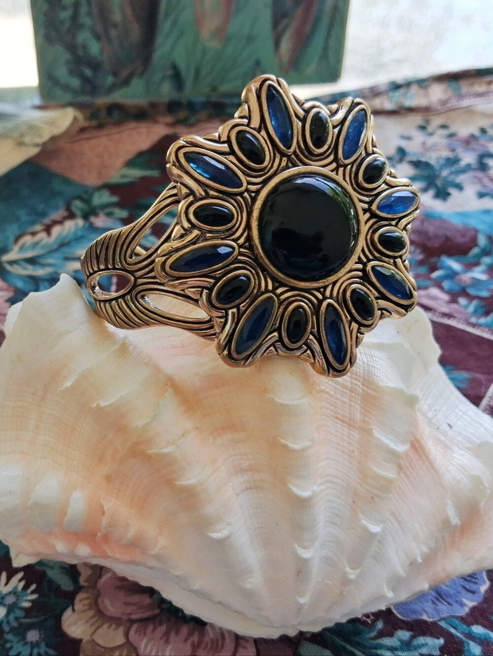 STUDIO BARSE CUFF WITH STAR SHAPED PENDANT W/ ONYX & LAPIS SET IN BRONZE